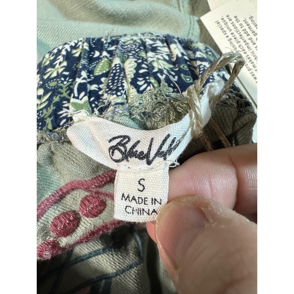 Blue Velvet Jogger Pants NWT Women S Sage Floral Embroidery Elastic Waist Cotton - Picture 8 of 11